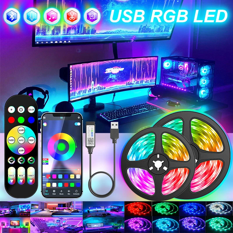 Led Strip Light USB Bluetooth 5050V 5 Lamp Flexible LED Tape Desktop TV Screen BackLight Diode